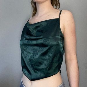 Dark green open back silk drop top